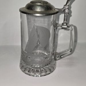12 Meter Racing Sloop Old Spice Ship Etched Glass Beer Stein with Metal Lid
